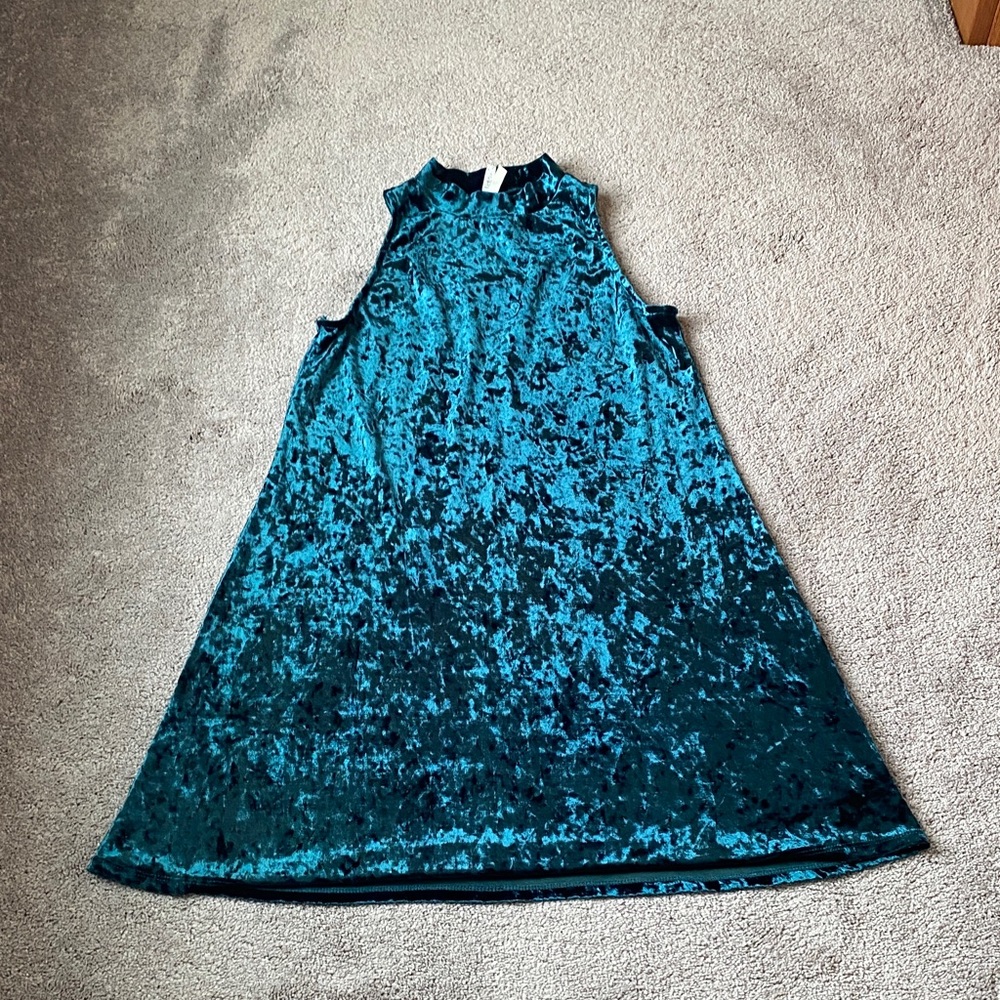 Mudd Teal Crushed Velvet Cold Shoulder Swing Dress SIZE M